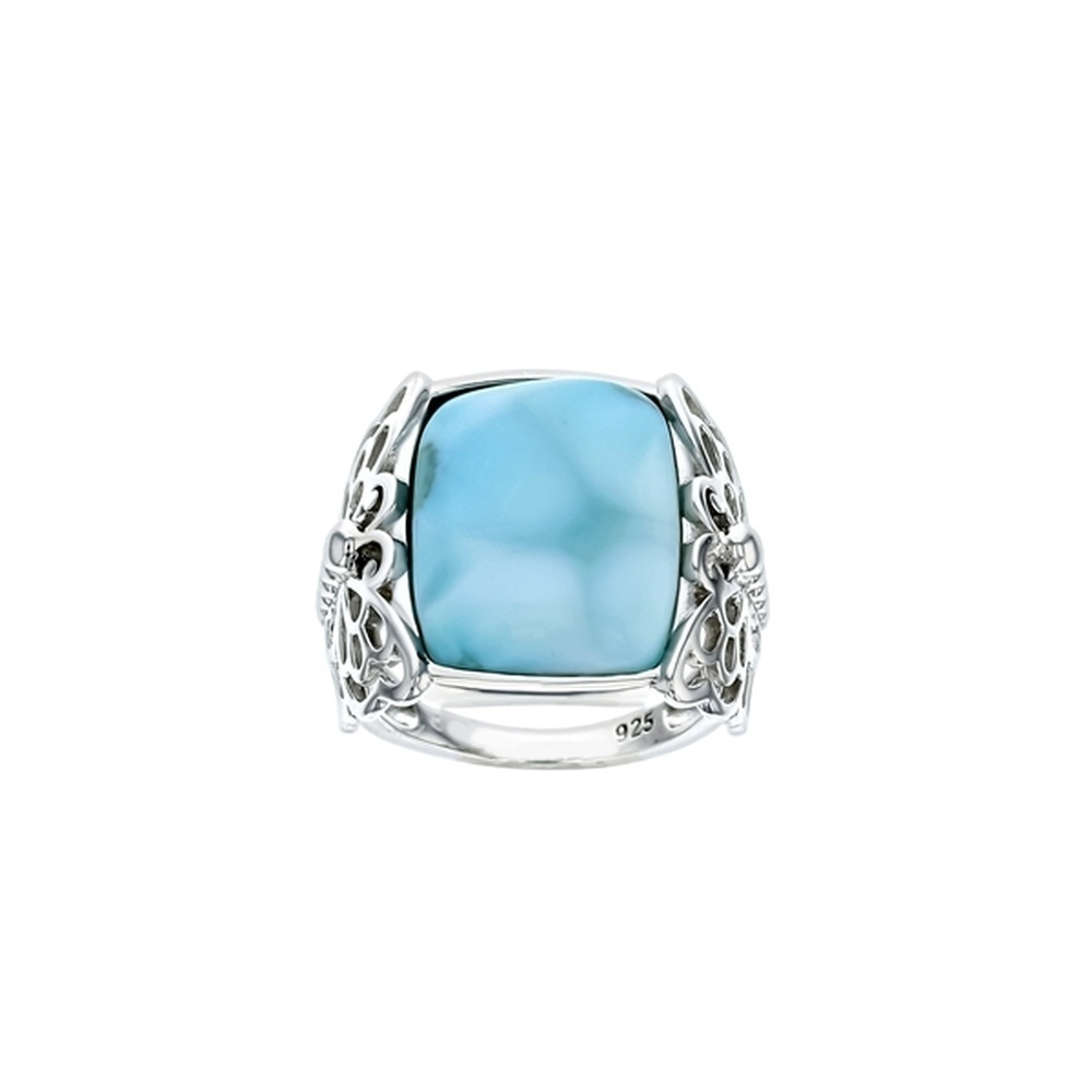 925 Sterling Silver Larimar Rectangle w Butterfly on Sides Ring 8.7 gm